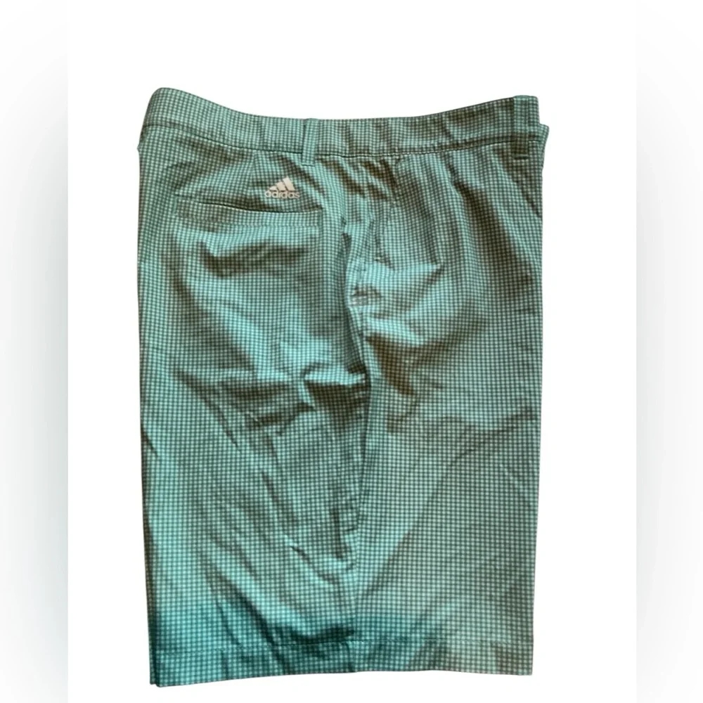 Adidas Men’s Golf Shorts Green White Gingham Polyester Blend Size 36